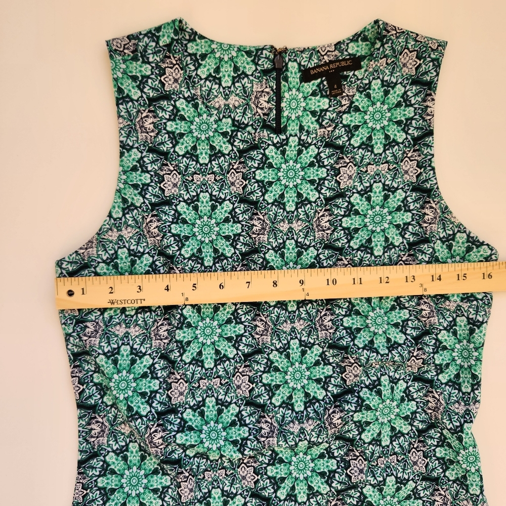 Banana Republic Shift Dress Printed Green Black Sleeveless Floral Stretch Size 4 - Picture 12 of 16